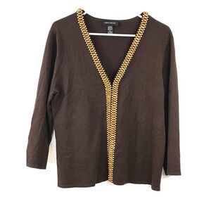 Cable & Gauge Women's Cardigan Silk Blend Brown Wood Button Trim Details Size XL